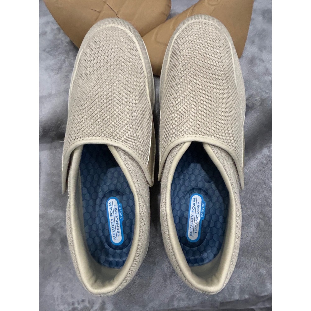 Youyun Mens 12 Beige Mesh Slip On Walking Shoes Memory Foam Comfort Sneaker